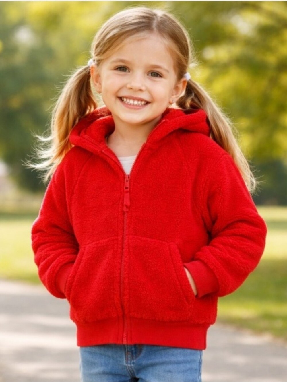 Hanna Andersson bright red fuzzy hooded jacket